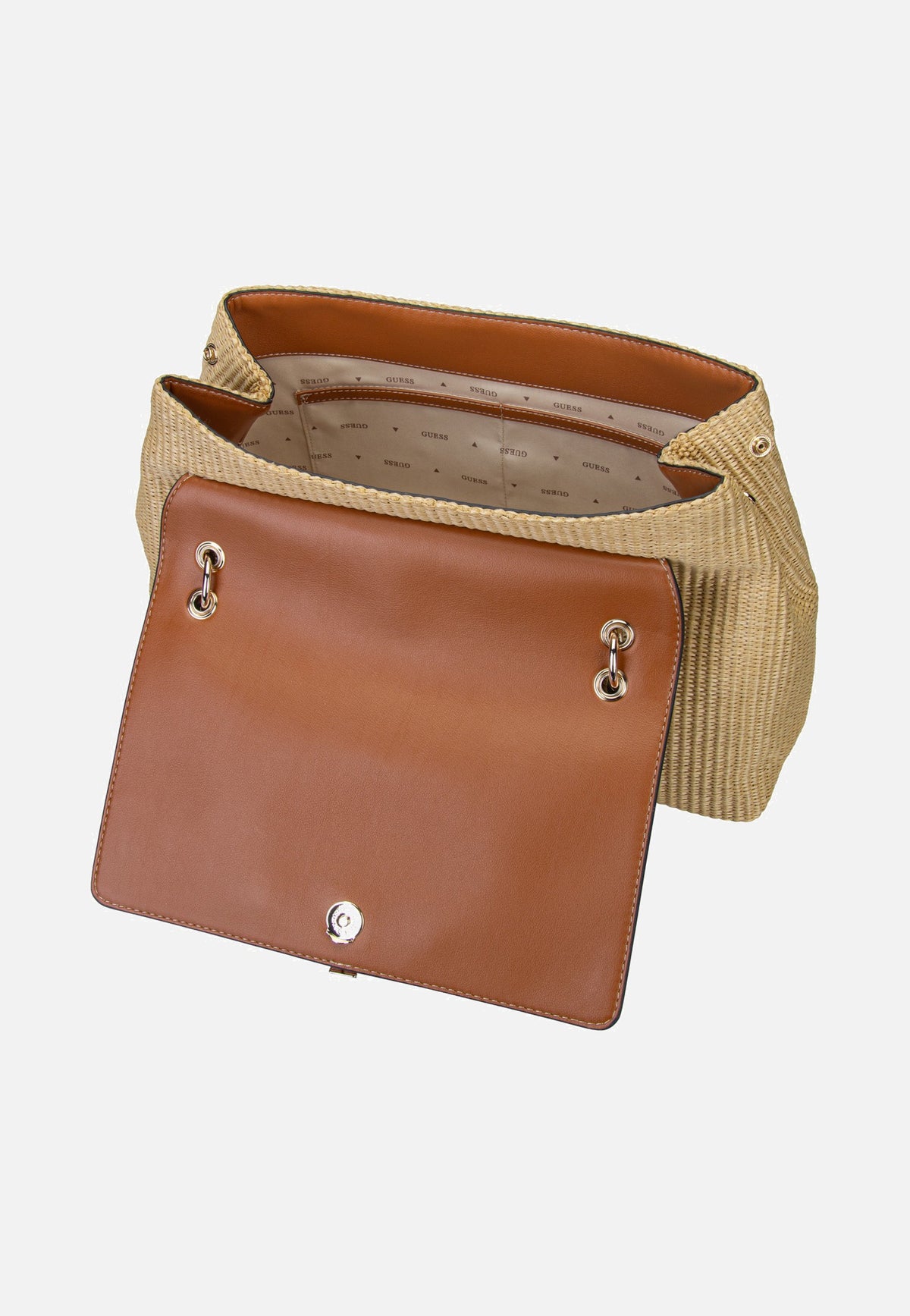Guess Maggie Straw Large Flap 53200 Natural/Caramel Schultertasche