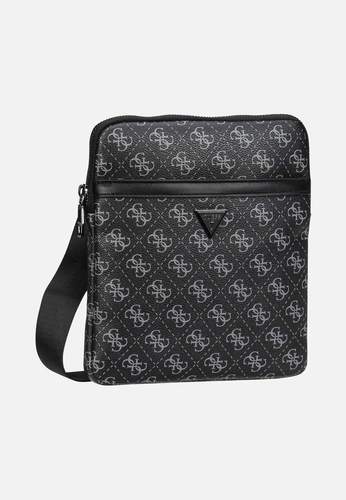 Guess Milano Eco Grain Double Flat Dark Black Crossbody Bag