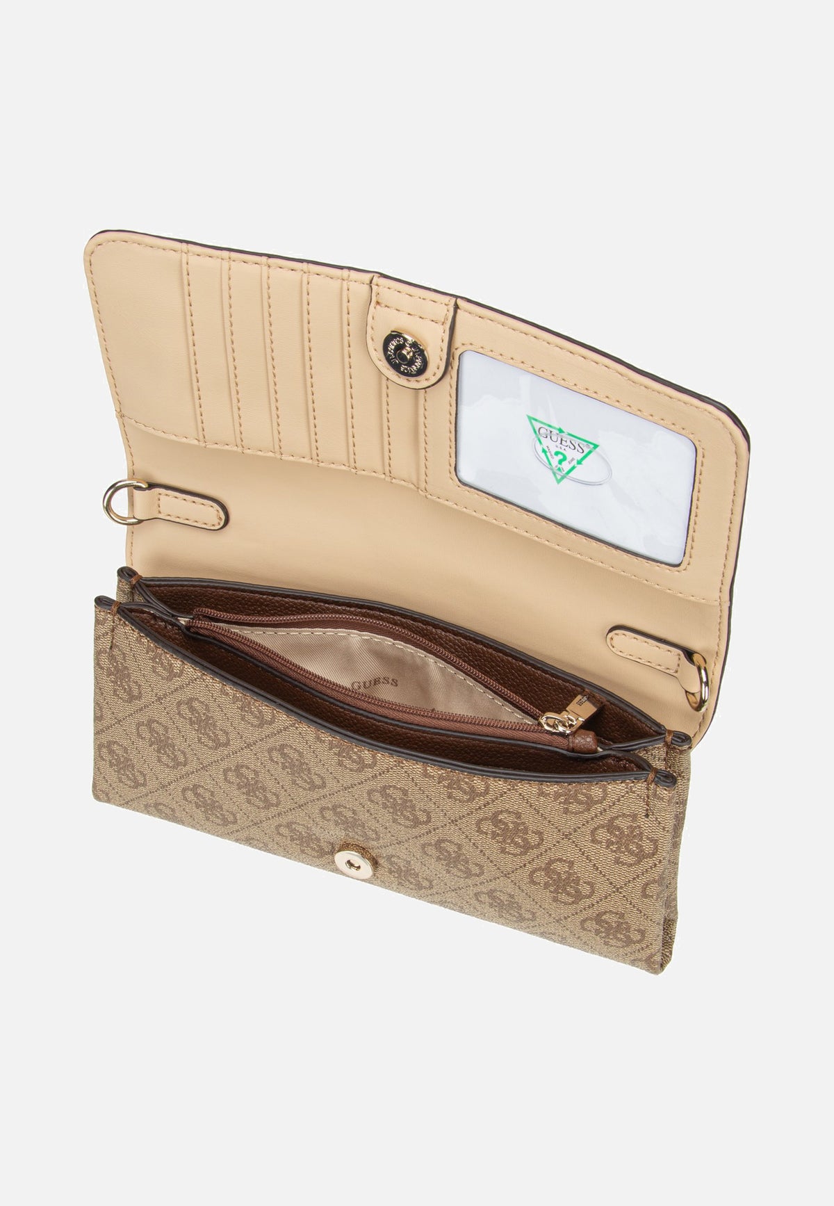 Guess Noelle II Xbody Flap Organizer Latte Logo/Brown Clutch