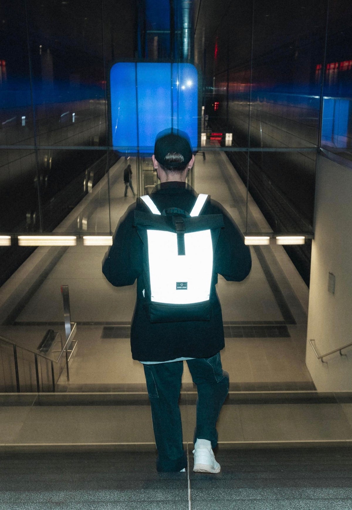 Johnny Urban Allen Large Black Reflective Rolltop Rucksack