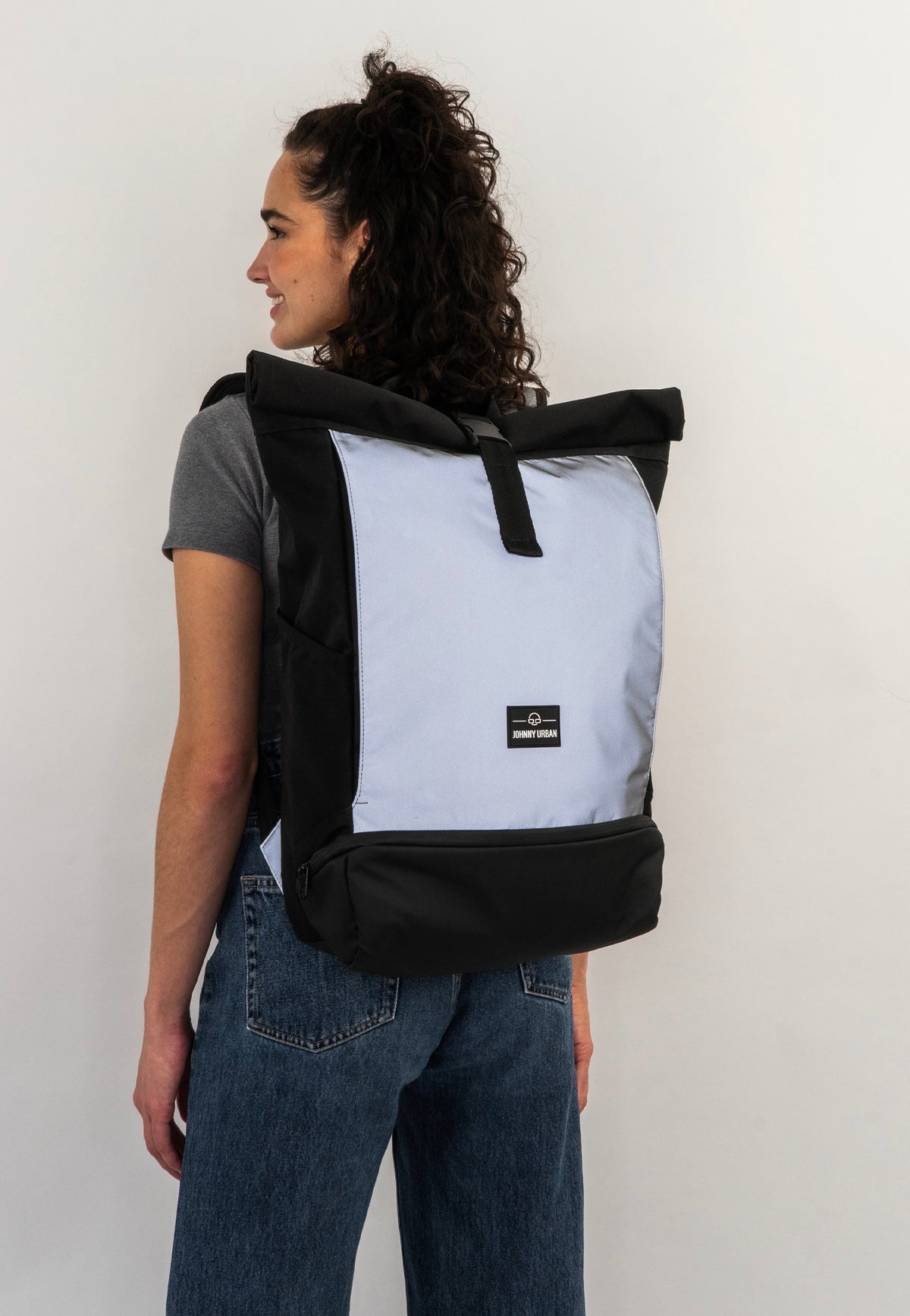 Johnny Urban Allen Large Black Reflective Rolltop Rucksack