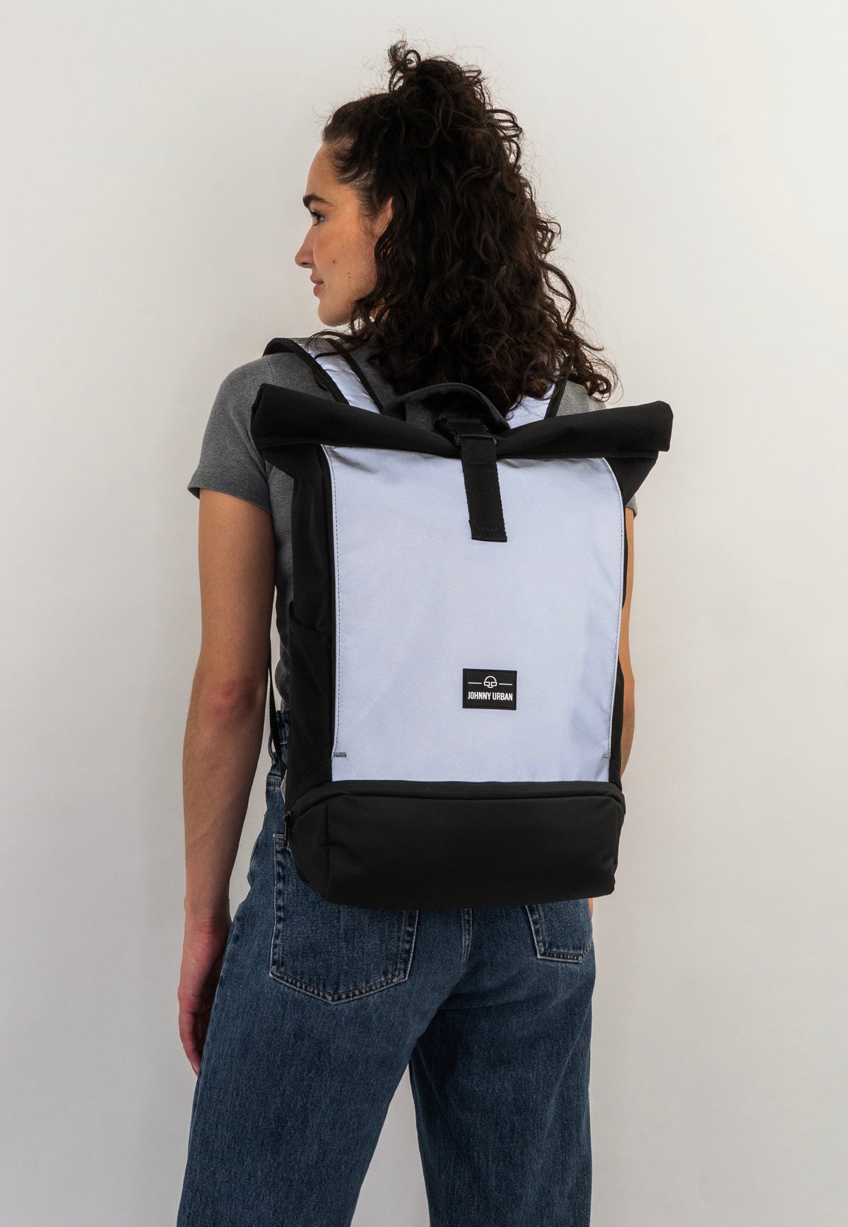 Johnny Urban Allen Medium Black Reflective Rolltop Rucksack