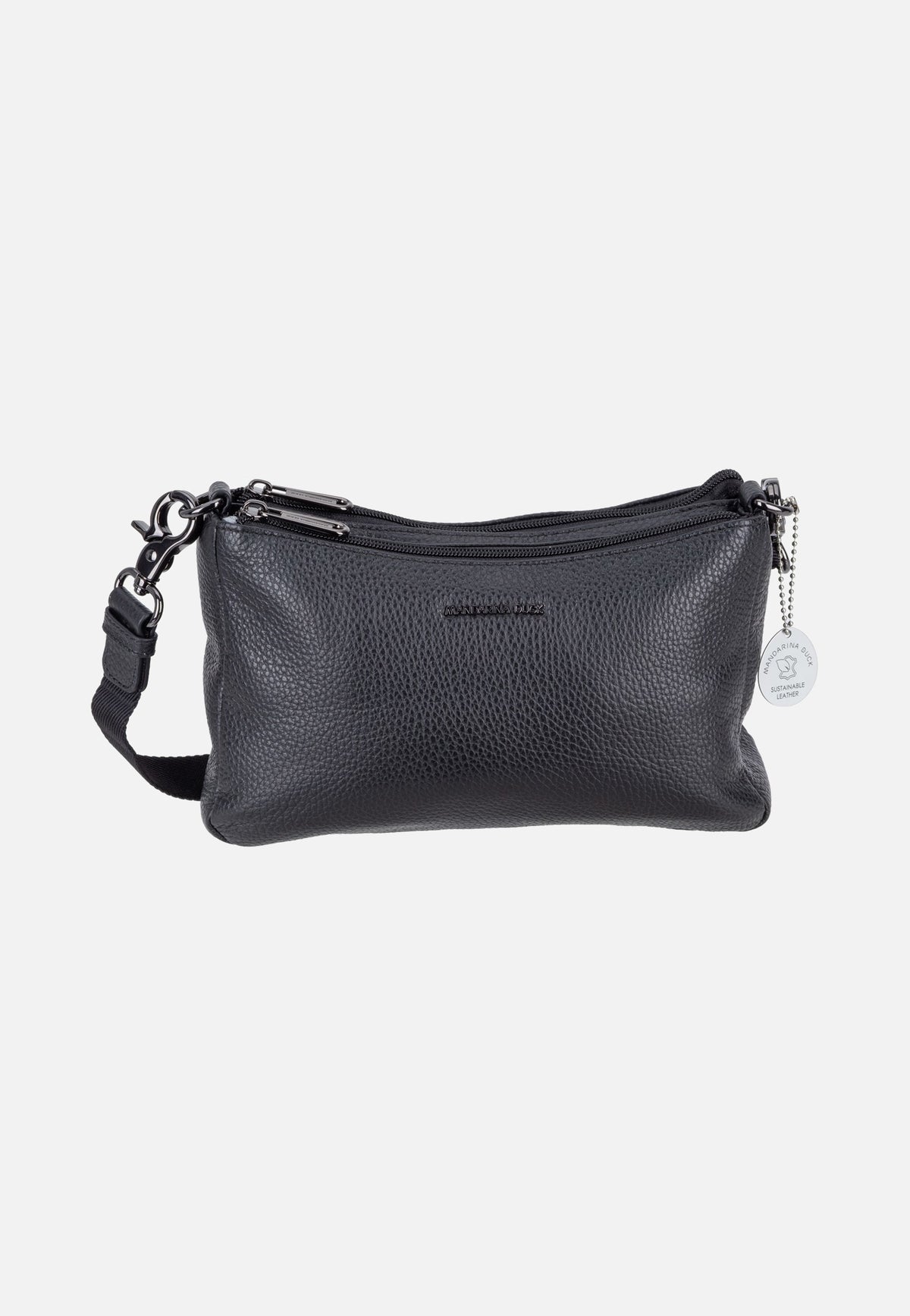 Mandarina Duck Mellow Leather Double Zipped FZTA8 Nero Crossbody Bag