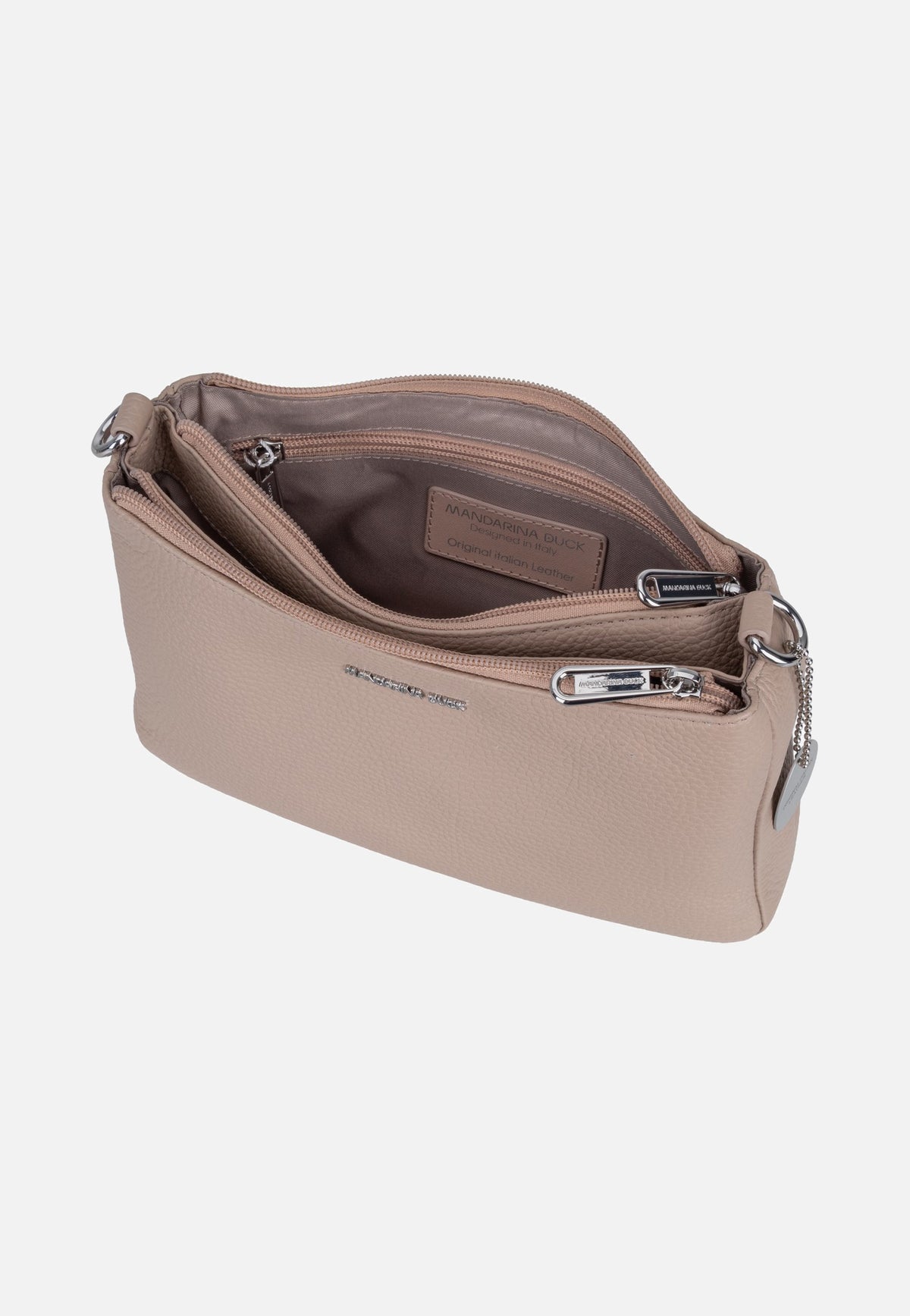 Mandarina Duck Mellow Leather Double Zipped FZTA8 Warm Taupe Crossbody Bag