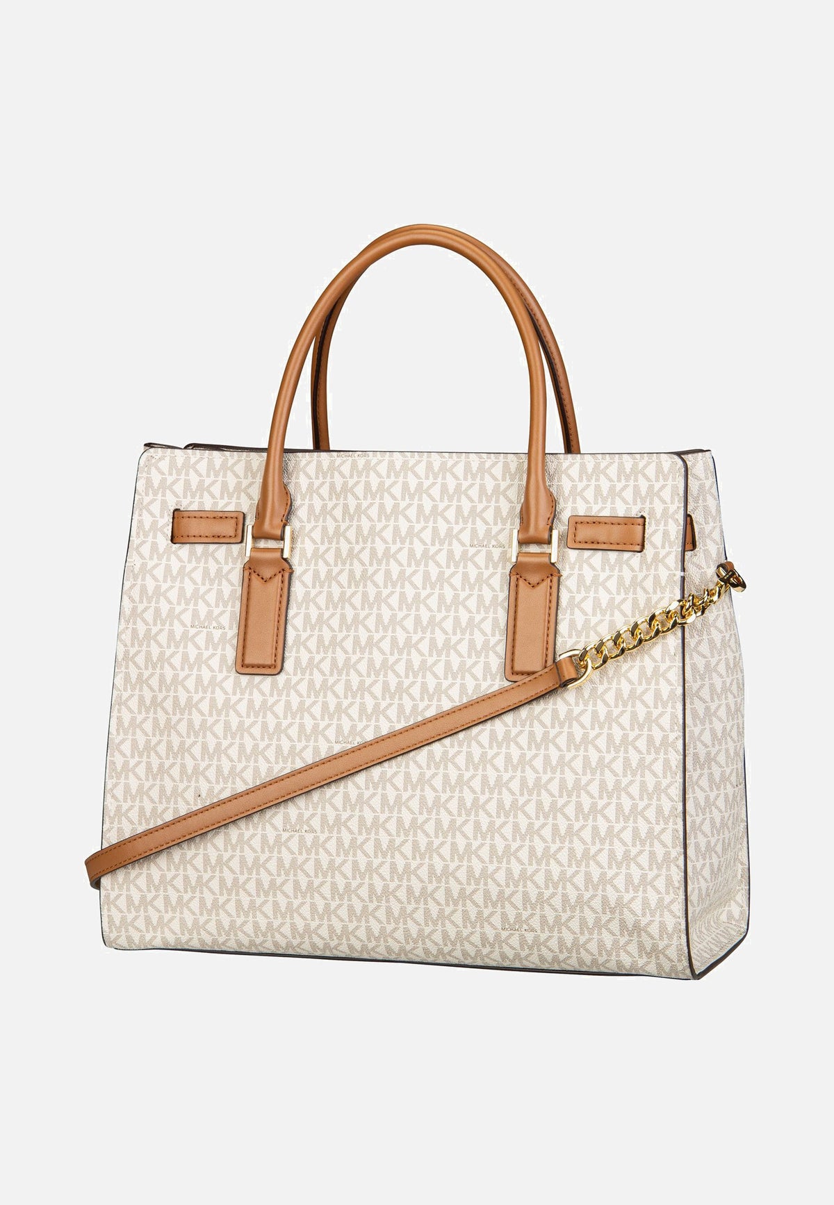 Michael Kors Hamilton LG Satchel MK SIG Vanilla/Acorn Satchel